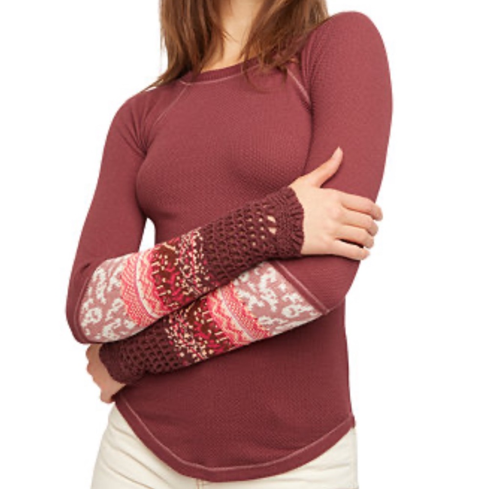 Free People Red and Cream Blouse with Elegant Design